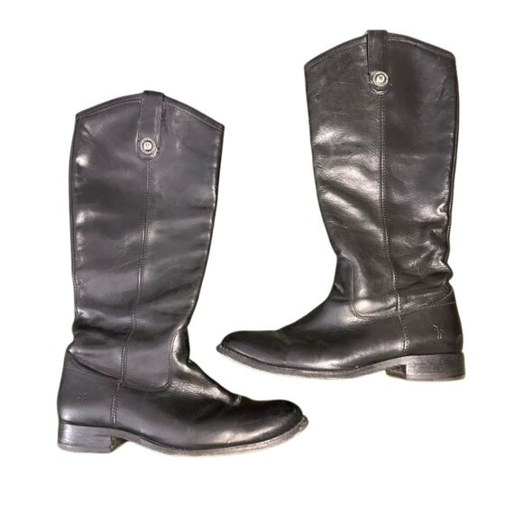 Frye Melissa Button Lug Tall Leather Boots | Black | Size 7.5 - Picture 1 of 7